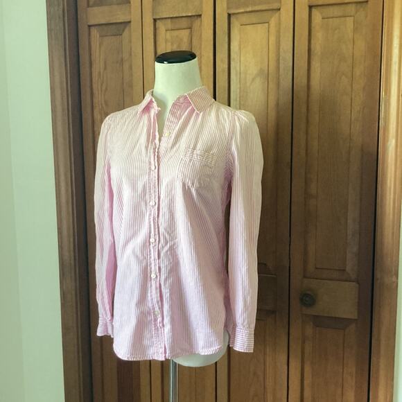 Old Navy Pink & White Striped Buttondown Blouse, Size XS - Picture 5 of 8